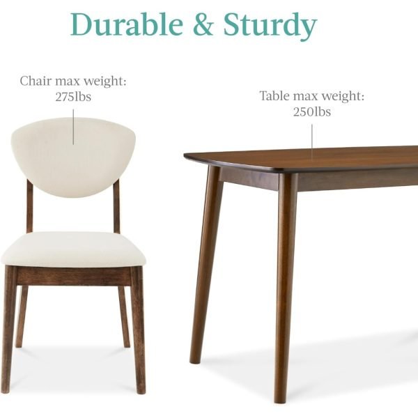 5-Piece Dining Set, Compact Mid-Century Modern Table & Chair Set for Home, Apartment w/ 4 Chairs, Padded Seats & Backrests, Woo - Image 6