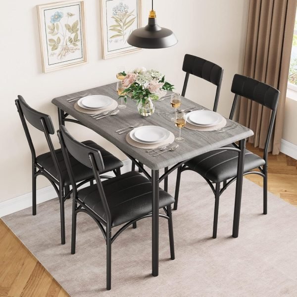 Kitchen Table and Chairs for 4, Dining Table Set for 4 with Upholstered Chairs, 5 Piece Rectangular Kitchen Table Set, Dining Ro - Image 5