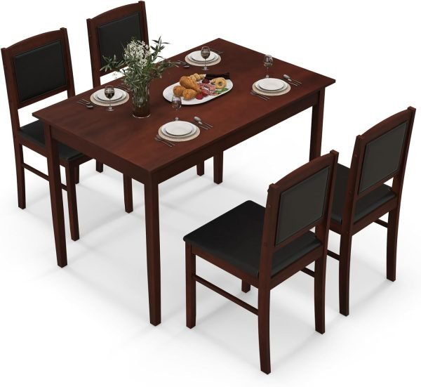 5-Piece Dining Set for 4, Solid Wood Rectangular Table & 4 Chairs wtih Rubber Wood Legs, Kitchen Table and Chairs Set for Small - Image 9