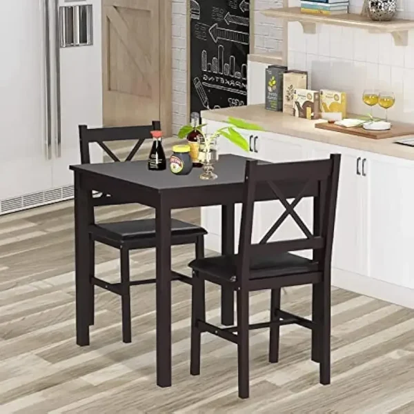 Kitchen 3 Piece Dining Table Set Sturdy Wooden Square Table and Chair Breakfast Table Set for 2 Person, Small Dining, Brown - Image 5