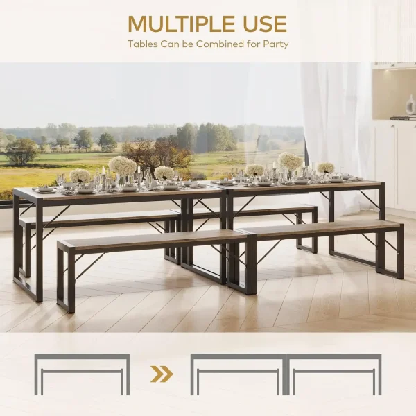 45.5" Dining Table Set for 4, Kitchen Table Set with 2 Benches, Dining Room Table Set with Metal Frame & MDF Board, Space-Savin - Image 6