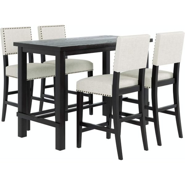5 Piece Dining Table Set for 4,Counter Height Kitchen Table Set with One Rectangle Table and 4 Cushioned Chairs for 4 Persons D - Image 2
