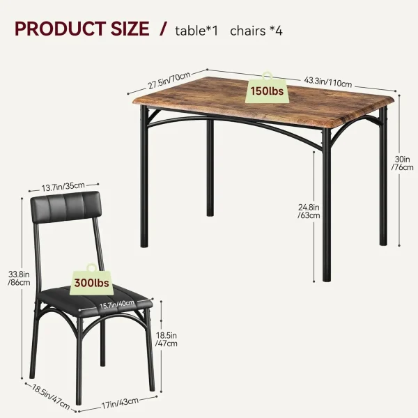 Kitchen Table and Chairs, Dining Room Table Set for 4 with Upholstered Chairs, Metal and Wood Rectangular Dining Table - Image 6