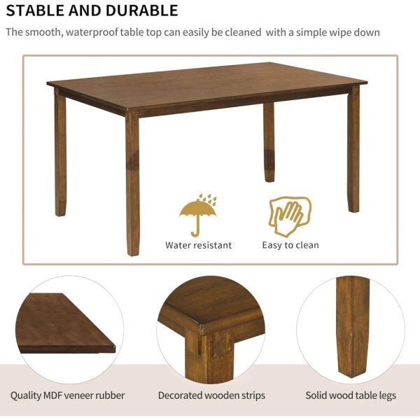 6 Piece Dining Table Set, Wooden Rectangular Kitchen Table and 4 Dining Chairs with Cushions and 1 Bench with Cushion, Wooden Ki - Image 3