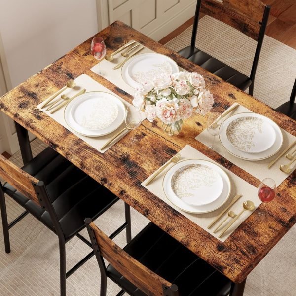 Dining Table Set for 4, Wood Kitchen Table with Upholstered Chairs for Kitchen Room and Small Spaces, Rustic Brown - Image 5