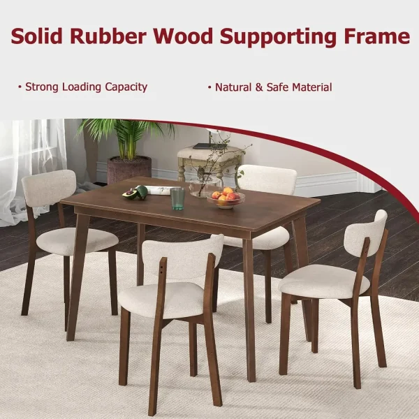 Dining Table Set for 4, Dinette Set with Table and 4 Padded Seat, Rubber Wood Legs, Curved Backrest，Dining Room - Image 6