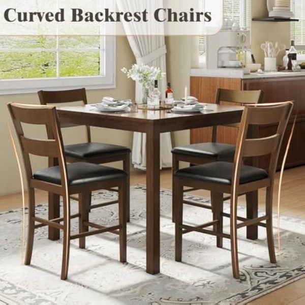 5-Piece Dining Table Set with 4 Chairs, Mid Century Modern Kitchen Table and Chairs Set with Rubberwood Legs & PU Cushion, Compa - Image 5