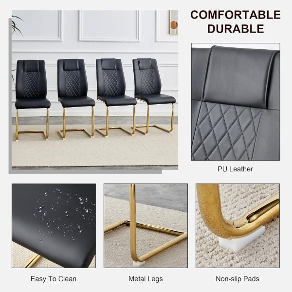 7 Piece Dining Table Set for Dining Room, Kitchen Table and Chairs Set for 6, Modern Dining Table Set for 6 with Metal Frame - Image 6