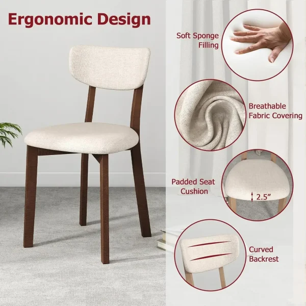 Dining Table Set for 4, Dinette Set with Table and 4 Padded Seat, Rubber Wood Legs, Curved Backrest，Dining Room - Image 4