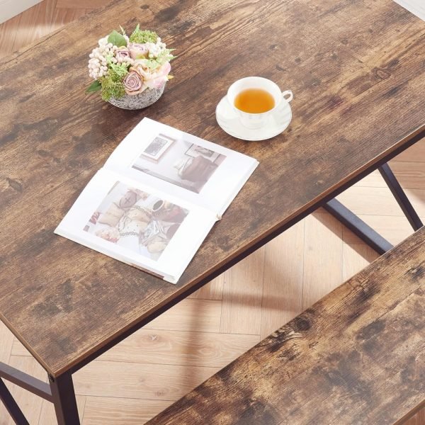Kitchen Table with 2 Benches for 4, 43.3'' Wood Dining Room Dinette Sets with X Metal Frame for Breakfast Nook and Small Space, - Image 5