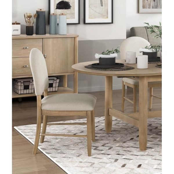 Elegant Luxury 5-Piece Dining Set with Natural Finish Oval Table and 4 Beige Upholstered Side Chairs for Stylish Dining - Image 2