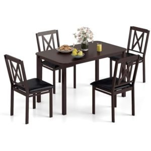 47" Dining Table Set for 4, Farmhouse Solid Wood Dinette Set w/Rubber Wood Legs, 4 Padded Chairs, Mid-Century Modern Dining Tab
