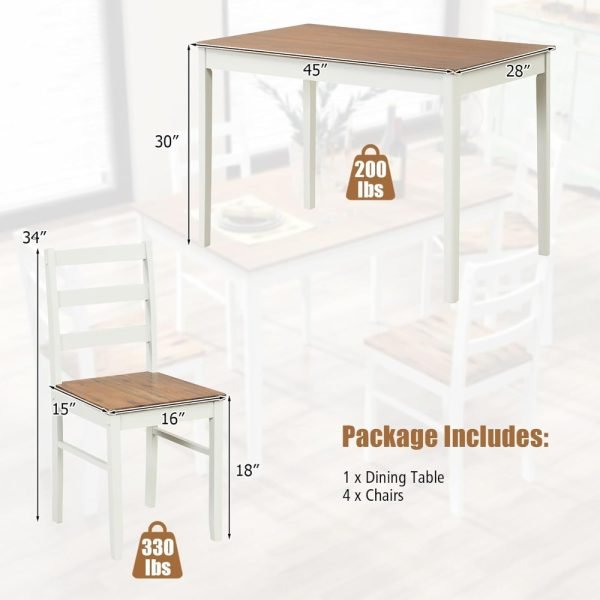 Dining Table Set for 4, Solid Wood, Farmhouse Dinette Set w/Rubber Wood Legs, Mid-Century Modern Dining Table and Chairs Set fo - Image 4