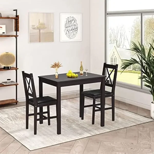 Kitchen 3 Piece Dining Table Set Sturdy Wooden Square Table and Chair Breakfast Table Set for 2 Person, Small Dining, Brown - Image 4