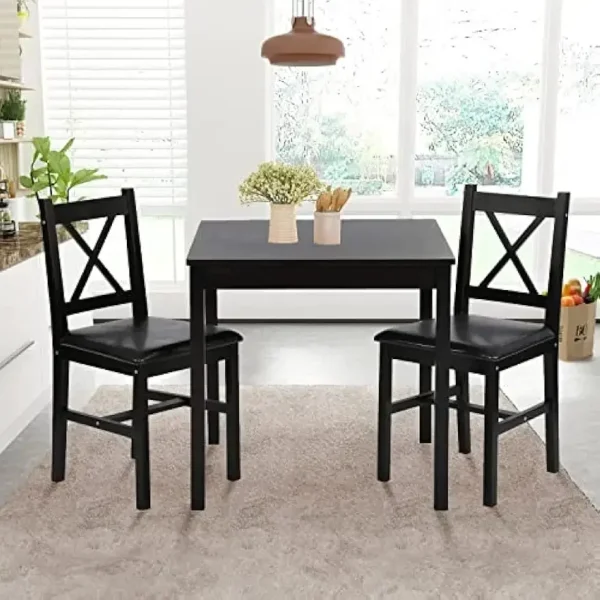 Kitchen 3 Piece Dining Table Set Sturdy Wooden Square Table and Chair Breakfast Table Set for 2 Person, Small Dining, Brown - Image 6