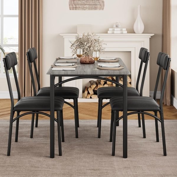 Kitchen Table and Chairs for 4, Dining Table Set for 4 with Upholstered Chairs, 5 Piece Rectangular Kitchen Table Set, Dining Ro - Image 2