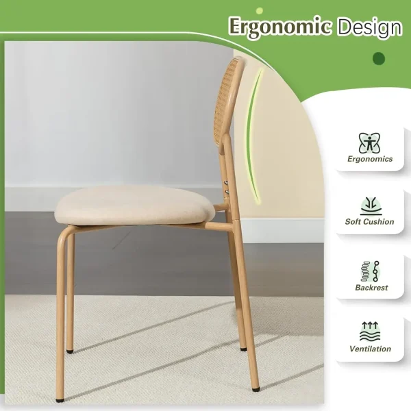 Boho Dining Table Chairs Set of 4, Tempered Glass Tabletop with Rattan Decor, Upholstered Cane Dining Chair - Image 6