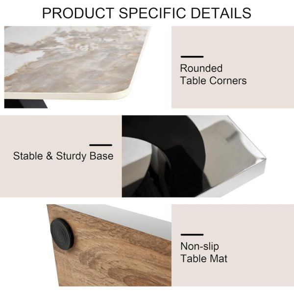 63" Dining Room Table Set for 6, Modern Dining Table Set for 6, Faux Marble Dining Top with OC Shaped Leg Metal Base Table - Image 5