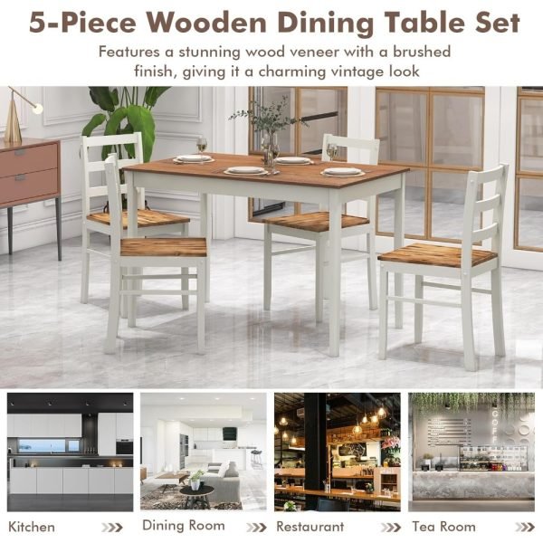 5-Piece Dining Set for 4, Solid Wood Rectangular Table & 4 Chairs wtih Rubber Wood Legs, Kitchen Table and Chairs Set for Small - Image 6