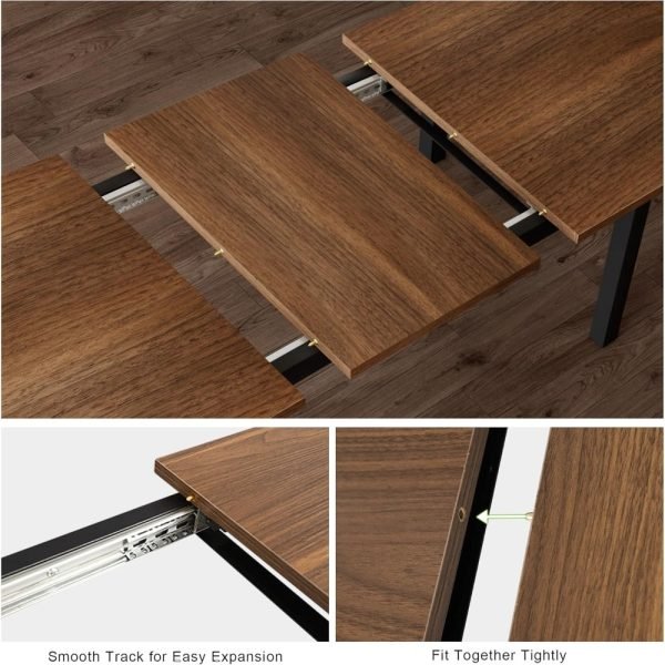5-Piece Dining Table Set for 4-8 People, 63" Extendable Kitchen Table with 2 Benches and 2 Square Stools, Mid-Century Modern Wo - Image 5