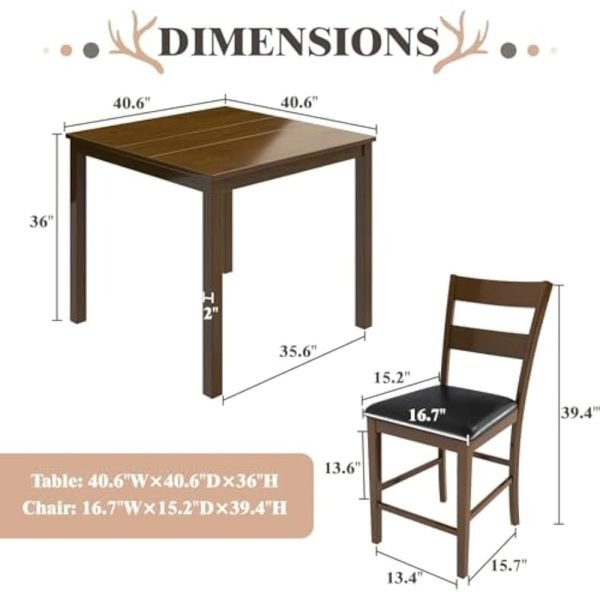 5-Piece Dining Table Set with 4 Chairs, Mid Century Modern Kitchen Table and Chairs Set with Rubberwood Legs & PU Cushion, Compa - Image 2