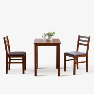 Seattle 3-Piece Wooden Dining Table Set for 2, Modern Farmhouse Kitchen Dining Room Set with Solid Wood Ladder Back Chairs