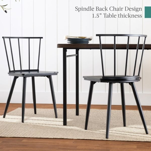 4-Piece Farmhouse Dining Table Set w/ 2 Black Spindle Chairs, Dining Bench, Kitchen Table, Windsor Chairs - Dark Brown - Image 2