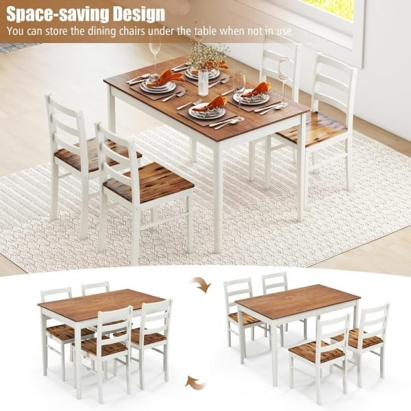 Dining Table Set for 4, Solid Wood, Farmhouse Dinette Set w/Rubber Wood Legs, Mid-Century Modern Dining Table and Chairs Set fo - Image 6