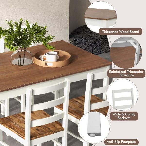 5-Piece Dining Set for 4, Solid Wood Rectangular Table & 4 Chairs wtih Rubber Wood Legs, Kitchen Table and Chairs Set for Small - Image 3