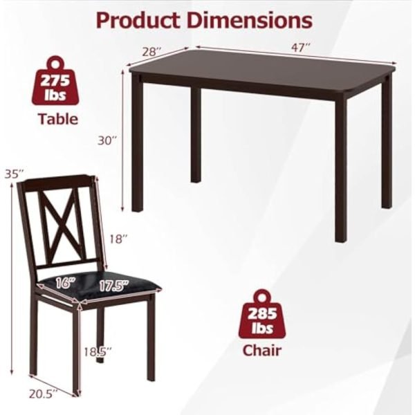 47" Dining Table Set for 4, Farmhouse Solid Wood Dinette Set w/Rubber Wood Legs, 4 Padded Chairs, Mid-Century Modern Dining Tab - Image 3