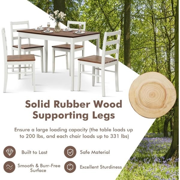 5-Piece Dining Set for 4, Solid Wood Rectangular Table & 4 Chairs wtih Rubber Wood Legs, Kitchen Table and Chairs Set for Small - Image 4