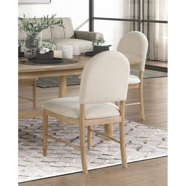Elegant Luxury 5-Piece Dining Set with Natural Finish Oval Table and 4 Beige Upholstered Side Chairs for Stylish Dining - Image 3