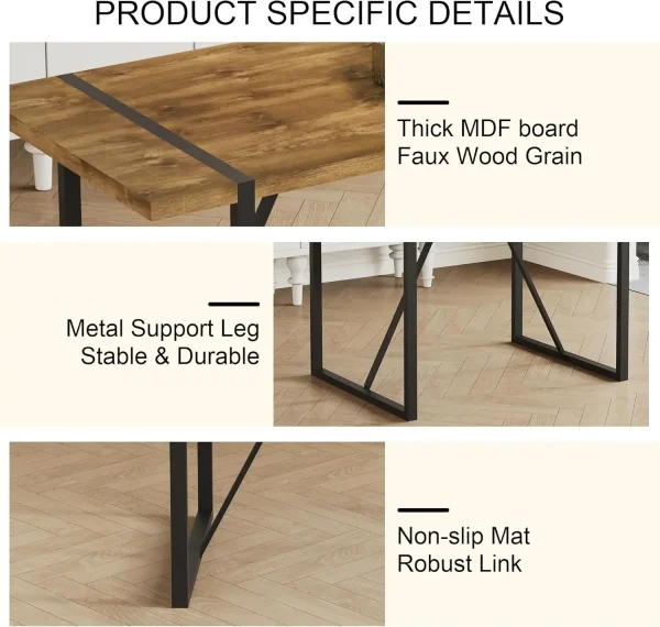 Kitchen Table Chairs Set of 4, Modern 55'' Dark Wood Dining Table and Fabric Dining Chairs Set of 4,Dining Table Set for 4 - Image 4