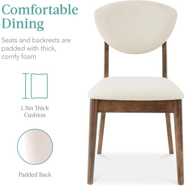 5-Piece Dining Set, Compact Mid-Century Modern Table & Chair Set for Home, Apartment w/ 4 Chairs, Padded Seats & Backrests, Woo - Image 3
