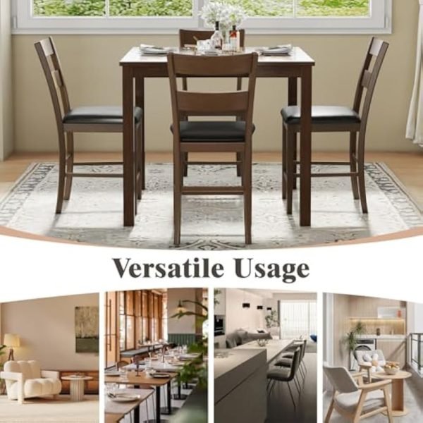 5-Piece Dining Table Set with 4 Chairs, Mid Century Modern Kitchen Table and Chairs Set with Rubberwood Legs & PU Cushion, Compa - Image 6