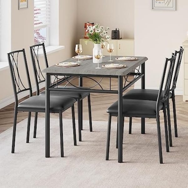 Dining Set for 4, Kitchen Table with 4 Upholstered Chairs, 5 PCS Small Dining Table Set, Dining Room Table with Solid Metal Fram - Image 3