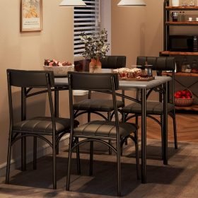 Kitchen Table and Chairs for 4, Dining Table Set for 4 with Upholstered Chairs, 5 Piece Rectangular Kitchen Table Set, Dining Ro
