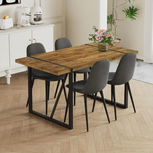Kitchen Table Chairs Set of 4, Modern 55'' Dark Wood Dining Table and Fabric Dining Chairs Set of 4,Dining Table Set for 4 - Image 6