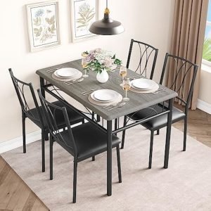 Dining Set for 4, Kitchen Table with 4 Upholstered Chairs, 5 PCS Small Dining Table Set, Dining Room Table with Solid Metal Fram