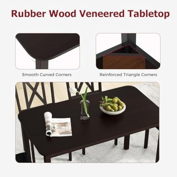 47" Dining Table Set for 4, Farmhouse Solid Wood Dinette Set w/Rubber Wood Legs, 4 Padded Chairs, Mid-Century Modern Dining Tab - Image 6