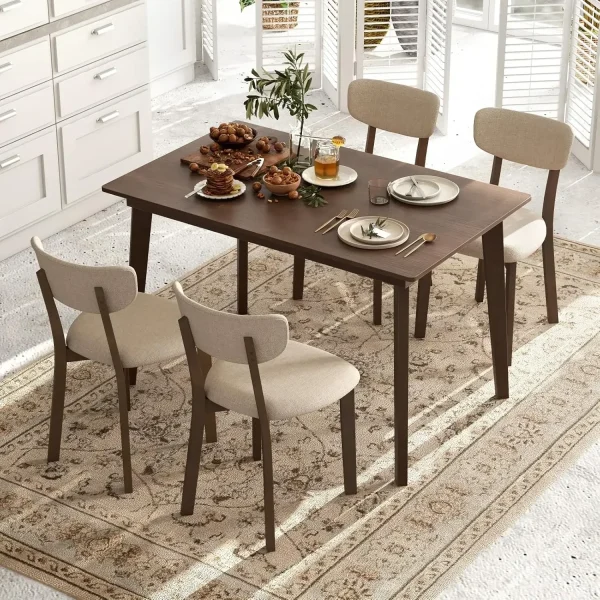 Dining Table Set for 4, Dinette Set with Table and 4 Padded Seat, Rubber Wood Legs, Curved Backrest，Dining Room - Image 2