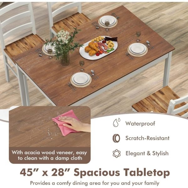 5-Piece Dining Set for 4, Solid Wood Rectangular Table & 4 Chairs wtih Rubber Wood Legs, Kitchen Table and Chairs Set for Small - Image 5