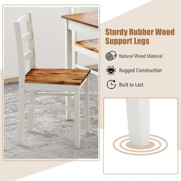 Dining Table Set for 4, Solid Wood, Farmhouse Dinette Set w/Rubber Wood Legs, Mid-Century Modern Dining Table and Chairs Set fo - Image 5