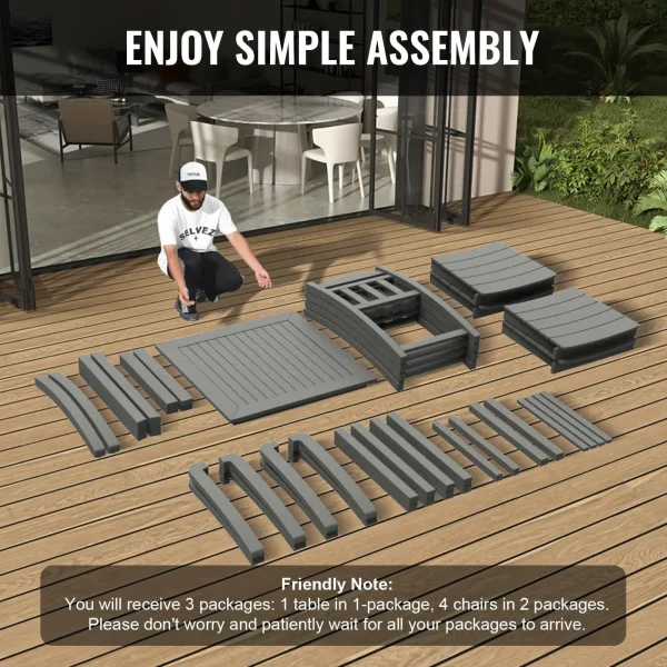 5 Pieces Patio Dining Set, Outdoor Square Furniture Table and Chairs, All Weather Garden Furniture Table Sets, Light Gray - Image 6