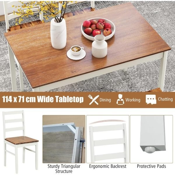 Dining Table Set for 4, Solid Wood, Farmhouse Dinette Set w/Rubber Wood Legs, Mid-Century Modern Dining Table and Chairs Set fo - Image 3