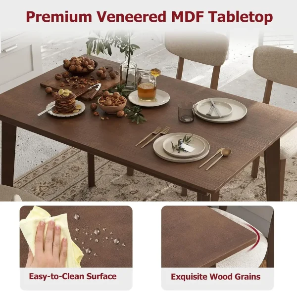 Dining Table Set for 4, Dinette Set with Table and 4 Padded Seat, Rubber Wood Legs, Curved Backrest，Dining Room - Image 3