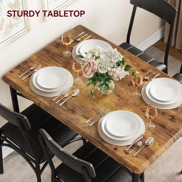 Kitchen Table and Chairs, Dining Room Table Set for 4 with Upholstered Chairs, Metal and Wood Rectangular Dining Table - Image 5