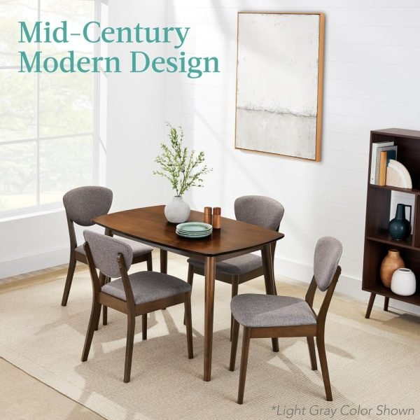 5-Piece Dining Set, Compact Mid-Century Modern Table & Chair Set for Home, Apartment w/ 4 Chairs, Padded Seats & Backrests, Woo - Image 2