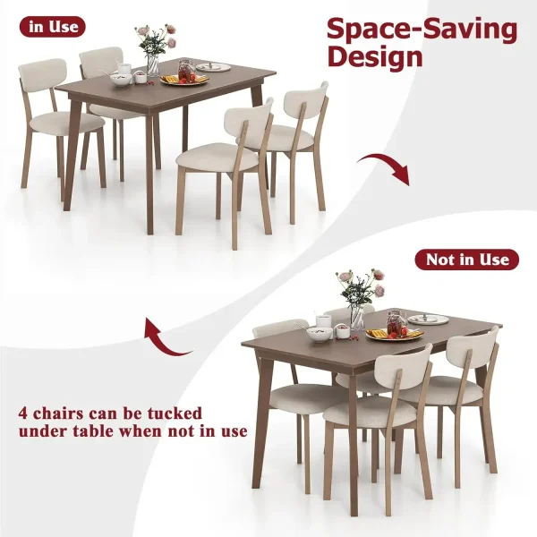 Dining Table Set for 4, Dinette Set with Table and 4 Padded Seat, Rubber Wood Legs, Curved Backrest，Dining Room - Image 5