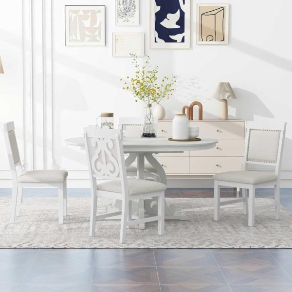 5 Piece Farmhouse Dining Table Set, Extendable Kitchen Table Set with 4 Upholstered Chairs, Solid Wood Table and Chairs Set for - Image 3